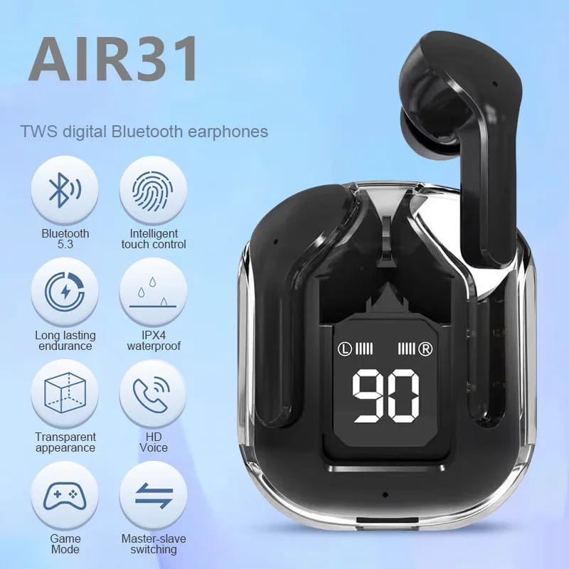 Air31 Earbuds Wireless Crystal Transparent Bluetooth 5.3 Air 31 Ear Buds Wireless Headset