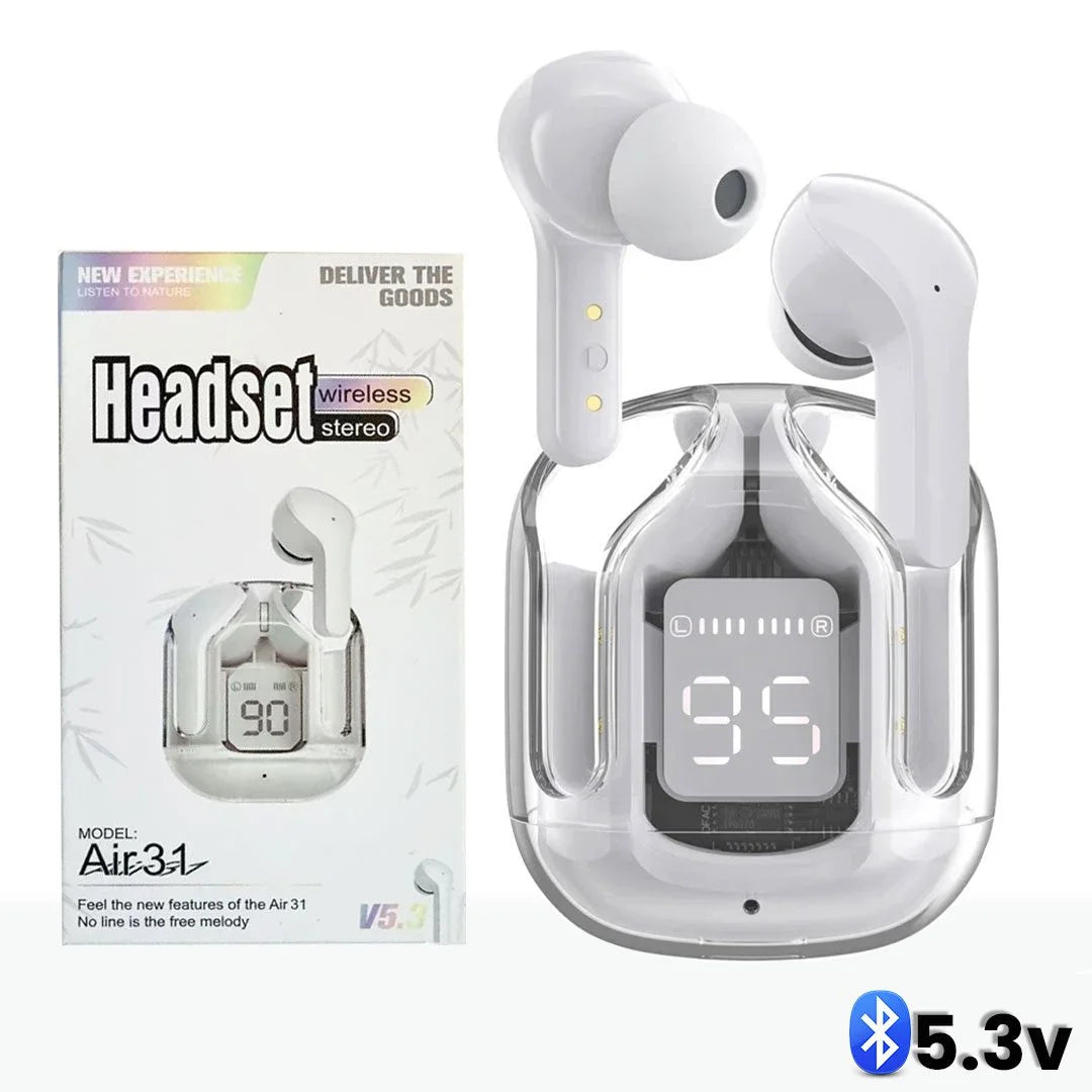 Air31 Earbuds Wireless Crystal Transparent Bluetooth 5.3 Air 31 Ear Buds Wireless Headset